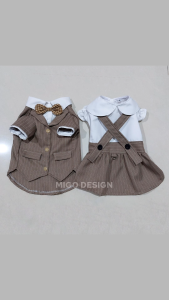 ⭐Migo Design 101⭐ Couple Jas & Dress Salur Khaki Coksu Tuxedo Overall Kucing/ Anjing Premium Pesta / Pakaian AnaBul Baju Hewan Peliharaan / Pet Costume Resmi Party Kasual