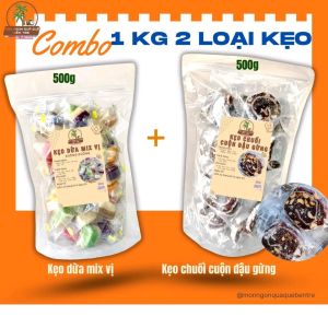 Combo 1kg/2kg Kẹo Dừa Mix Vị không đường & Kẹo Chuối Cuộn Đậu Gừng đặc sản Bến Tre