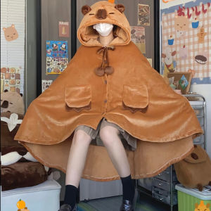 Siamese Split Skirt Two-Way Capabala Capybara Door Bear Nightgown Female Coral Plush Pajamas Student Thickened Set
