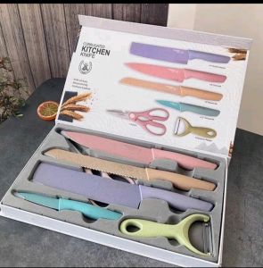 pisau set 6 in 1 /pisau stainless di lapis anti lengket/pisau dapur kitchen