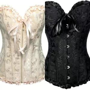 Womens Corset Top Vintage Bustiers Lace Up Corsets Jacquard Bustier Elegant Korsett Halloween Party Costume Medieval Outfits
