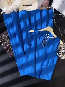 Slimming Blue Summer Dress 2025 Fashionable Sleeveless Commute Womens Dress High Waist Gored Skirt Casual round Neck Dress