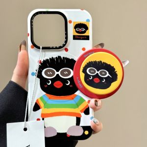 Cartoon Penguin Explosion Head Phone Case with Stand Magnetic Absorption Anti-fall Protection Couple Style Frosted Design for 13 14Pro Max