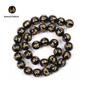 6-12mm 33-65pcsBlack Agate Mantra Prayer Beads - Round Loose Gemstone for DIY Jewelry Fashionable Craft Accessories