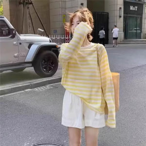 chaqi | Color Block Stripe Sunscreen Shirt Tshirt
