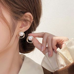 ต่างหูผู้หญิงต่างหูต่างหูไข่มุกทรงกลมสองด้านเนื้อละเอียดเครื่องประดับของขวัญสำหรับหญิงสาวสไตล์เกาหลี