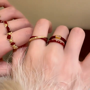 Cincin Zirkon Mawar Merah Anggur untuk Wanita Cincin Jari Telunjuk Terbuka Temperamen Cincin yang Dapat Disesuaikan 🔥Lovelylife