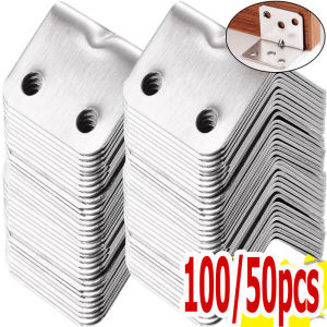 20/30/50/100Pcs Metal Corner Braces Brackets / Stainless Steel L-Shaped Corner Code Bracket / Home Fixing Fittings Space Saving Durable for Closet Cabinet Window