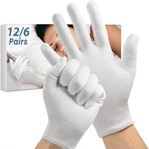 24/12PCS White Cotton Safety Gloves Soft Breathable Liners Cloth Work Gloves for Men & Women Eczema Dry Hands Moisturizing Coin