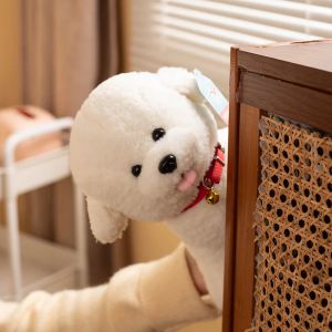Cute White Bichon Frise Stuffed Dog Plush Toys Kawaii Simulation Pet Fluffy Puppy Dolls Birthday Gift Room Decor