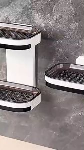 Double Layer Soap Dish with Drain Adhesive Bar Soap Holder Case with Drawer Sponge Holder Tray for Shower Bathroom Kitchen Sink Elegant Space Saver No Drilling