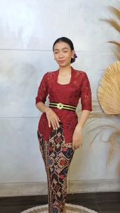 Kanaya - SETELAN Baju Kebaya Brokat Stretch Tulip dan Rok Knit Full Stretch Desain Songket Bali Kebaya Bali Modern