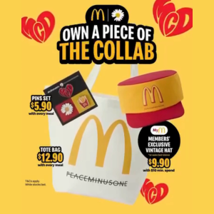 PEACEMINUSONE × McDonald’s Special Edition Merchandise Pin Set 3 Designs Heart Daisy Fries Box
