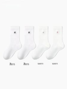 สีเทา ผ้าฝ้าย ถุงเท้าสําหรับผู้หญิง ฤดูใบไม้ผลิ ฤดูใบไม้ร่วง Pure ผ้าฝ้าย ถุงเท้าถึงกลางน่อง ถุงเท้าปมผีเสื้อไม่มีตะเข็บเหมาะสําหรับถุงเท้ายาวโลฟเฟอร์