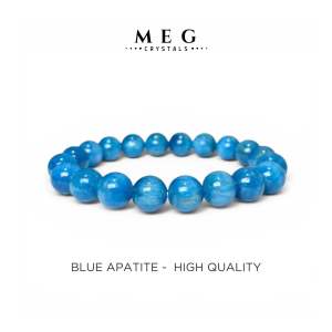 MEG High Quality Blue Apatite Bracelet Natural Healing Crystal Beads 10mm for Men and Women Gift