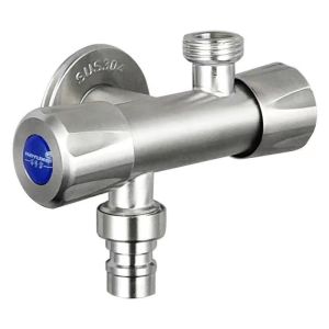 Stainless Steel Triangle Valve Double Switch Water Distributor One in Two out up down Water Supply Faucet Dual Purpose Tap