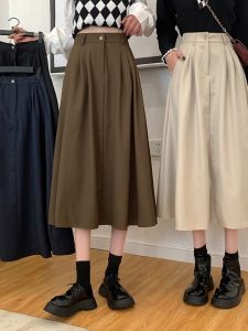 Slimming A-Line Midi Skirt with Elastic Waist And Drapey Fabric Suit Style High Waist Trousers for Spring Autumn Fashion