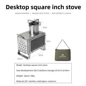 Mountainhiker | MOUNTAINHIKER Upgrade Firewood Square Stove Stainless Steel Outdoor Fire Heater Stove Picnic Hiking Camping Wood Burner Stove