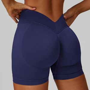 Womens Fitness Yoga Shorts Seamless Tight Quick Dry Running V-Shaped Waist Head Yoga Pants High Waist Slimming Short Pants