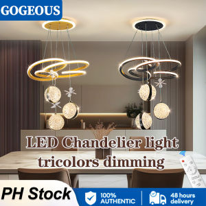 GOGEOUS creative chandelier modern design hanging light Tri-color Dimming LED pendant light Minimalist Nordic chandelier light drop lights for living room dining room