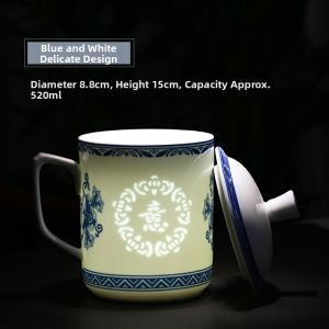 Blue and White Porcelain Lid Tea Cup