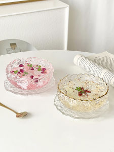 Good-looking Glass Rose Dessert Bowl Dish Suit Exquisite Snow Fungus Broth Cubilose Bowl Yogurt with Spoon Sugar Water Oatmeal Bowl