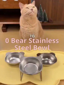 Stainless Steel Pet Bowl Anti-Ant Elevated Cat Dog Feeder Drinker 15° Tilt Design Neck Protect Food Bowl With Metal Stand