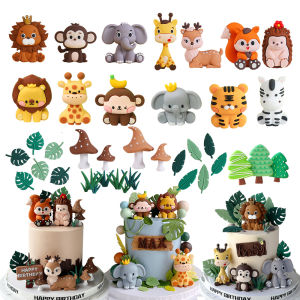 Safari Animal Cake Toppers Set - Lion Elephant Giraffe for Jungle Theme 1st Birthday Baby Shower Kids Party Decoration