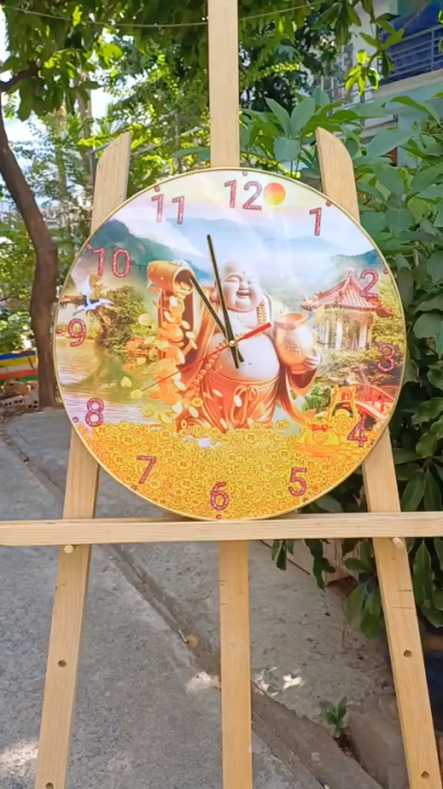 Tranh đồng hồ tròn động vật dễ thương, chất liệu in gỗ tráng gương bọc viền, trang trí nhà cửa