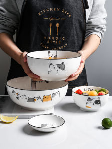 Nordic Style Large Ceramic Bowl Simple Design 8-Inch Single Soup Bowl Noodle Bowl Dining Utensils Cute Cartoon Pattern