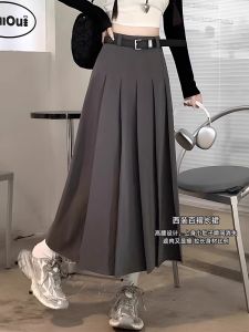 Slimming High Waist Midi Suit Style Half Skirt for Women Polyester Fabric Korean Style A-Line Skirt with Pleats Bodycon Skirt