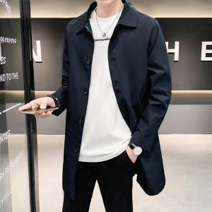 ROMON | Lormen Mens Cotton Jacket 2024 Spring New Style Mid-Length Business Turn-down Collar Fashionable Mens Coat Handsome Outerwear
