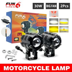 2PCS Mini Driving Light 5 Modes for Motorcycle LED Headlight 30W With Domino Switch Fog Light