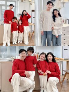 Red Autumn Winter Sweater Family Matching Clothes Couple Photoshoot Outfits Kids Clothing Pyjamas Set for Three Generations