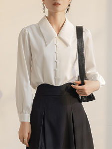 เสื้อเชิ้ตผู้หญิงสไตล์จีนใหม่ เสื้อเชิ้ตผ้าชีฟองสีขาว ฤดูใบไม้ผลิและฤดูใบไม้ร่วง ใส่ไปทำงาน สำหรับการสอบสวน ชั้นใน ชุดชั้นใน ฤดูหนาว