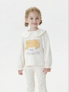 Marc&Janie | Cute Cat Print Butterfly Collar Girls T-Shirt Cotton