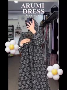 Gamis Set Hijab Segi Empat Ceruty Premium Dress Muslim Set Kerudung Jilbab Lebaran Mewah Elegan Terbaru