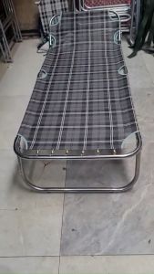Giường xếp INOX cao cấp gấp gọn văn phòng đa năng thông minh vải co dãn tốt đệm đàn hồi thoáng mát giá rẻ xuất xưởng caro xám sọc màu