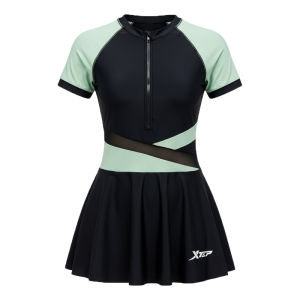 XTEP 2025 Womens One-Piece Swimsuit Sweet Professional Personality Vacation Style round Neck Chlorine Resistant Breathable