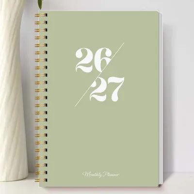 Minimalist Sage Green 2026-2027 Monthly Planner | Clean Aesthetic Spiral Notebook | Academic Work Organizer | Multi-Use for Scho