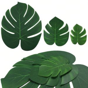 12pcs Tropical Palm Leaves Artificial Leaf Decor Wedding Decoration Green Jungle Plant Leaf Hawaiian Luau Home Party Decoration