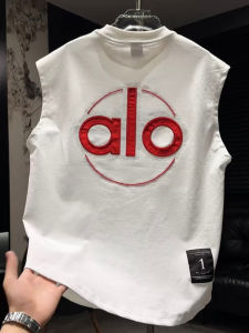 American Style Simple Letter Embroidery Sports Vest Mens Versatile Handsome Sleeveless round Neck Heavy Shoulder Short Sleeve Top