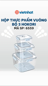 Bộ 3 Hộp Đựng Thực Phẩm Vuông 6559  Kích Thước 25x25x15cm Viền Vàng Đa Năng Tiện Dụng