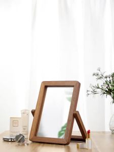 Teak Wood Desktop Makeup Mirror Solid Wood Rectangular Mirror | Natural Wood Style Home Decor Bedroom Dressing Table Small Mirror