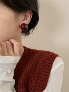 ต่างหูทรงกลมสีแดงคริสต์มาส Ohh Cherries Jelly จี้ห่วงหูเงินแท้ 925 จี้หูแบบติดหูสำหรับผู้หญิง