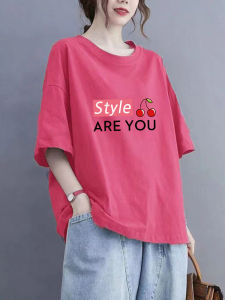 Womens Loose Fit Cotton T-Shirt Short Sleeve Summer Slimming Full Cotton Half Sleeve Body Shirt Commute Style round Neck