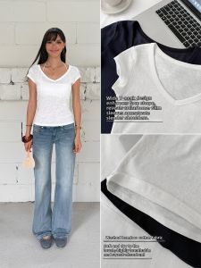 audwyn | V-Neck Slim Fit Snowy Cotton T-Shirt
