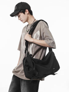 Mens Large Capacity Shoulder Bag Casual Commuter Sling Bag Fashionable Backpack Nylon Material Zipper Closure 14 Inch Laptop Capacity