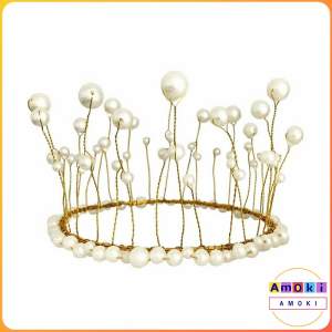 Amoki Pearl Crown Cake Topper Decor Birthday Fairy Stick Party Wedding Anniversary Crown Decoration