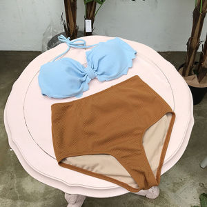 High Waist Bikini Swimsuit Steel Support Gathered Slimming Hot Springs Womens Swimwear Separate Style Coastal Time Brand